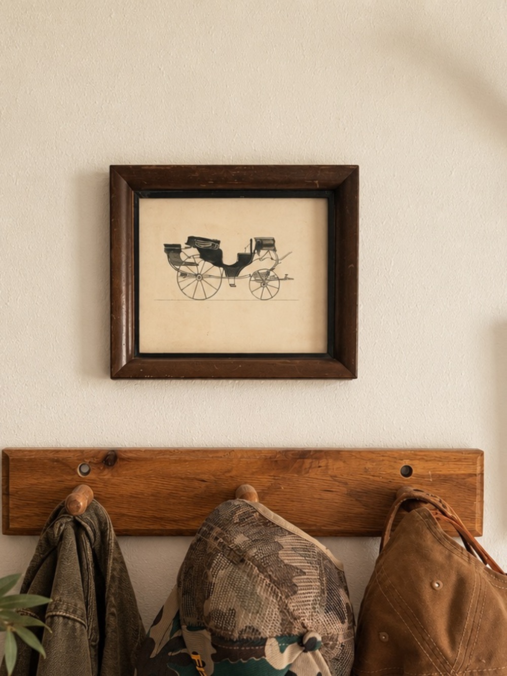 Vintage Brown Framed Carriage Sketch Wall Art